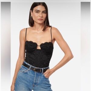 Cami NYC Black Lace Bustier Camisole with Spaghetti Straps